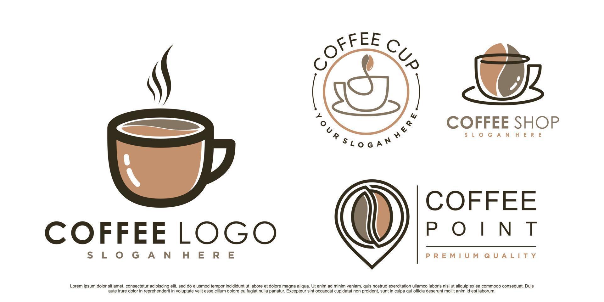 Coffee icon set logo and coffee shop logo design inspiration with creative element Premium Vector