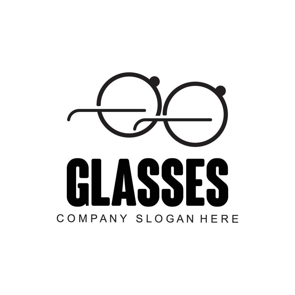 diseño del logotipo de gafas, ilustración vectorial de herramientas ópticas para diseñar y mantener la salud ocular vector