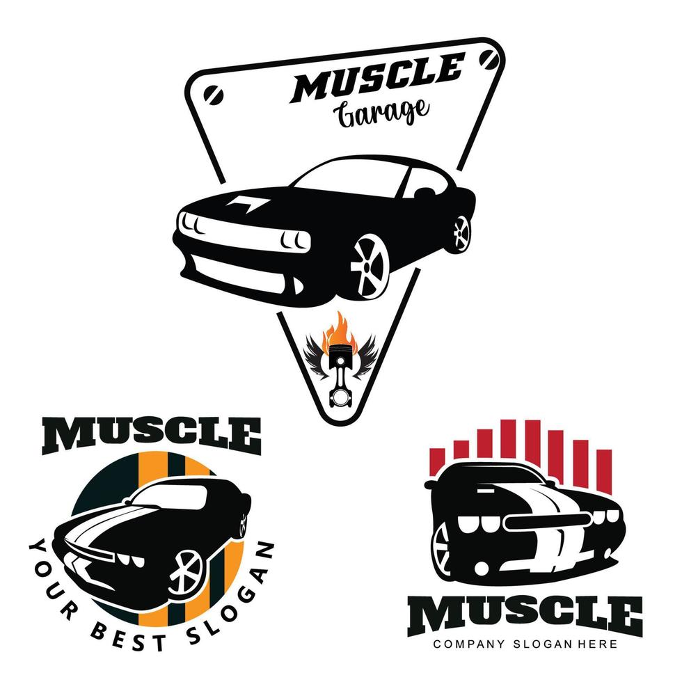 American muscle car logo vector.vintage design, old style o classic car garage, shop, restauración de automóviles reparación y carreras, concepto retro vector