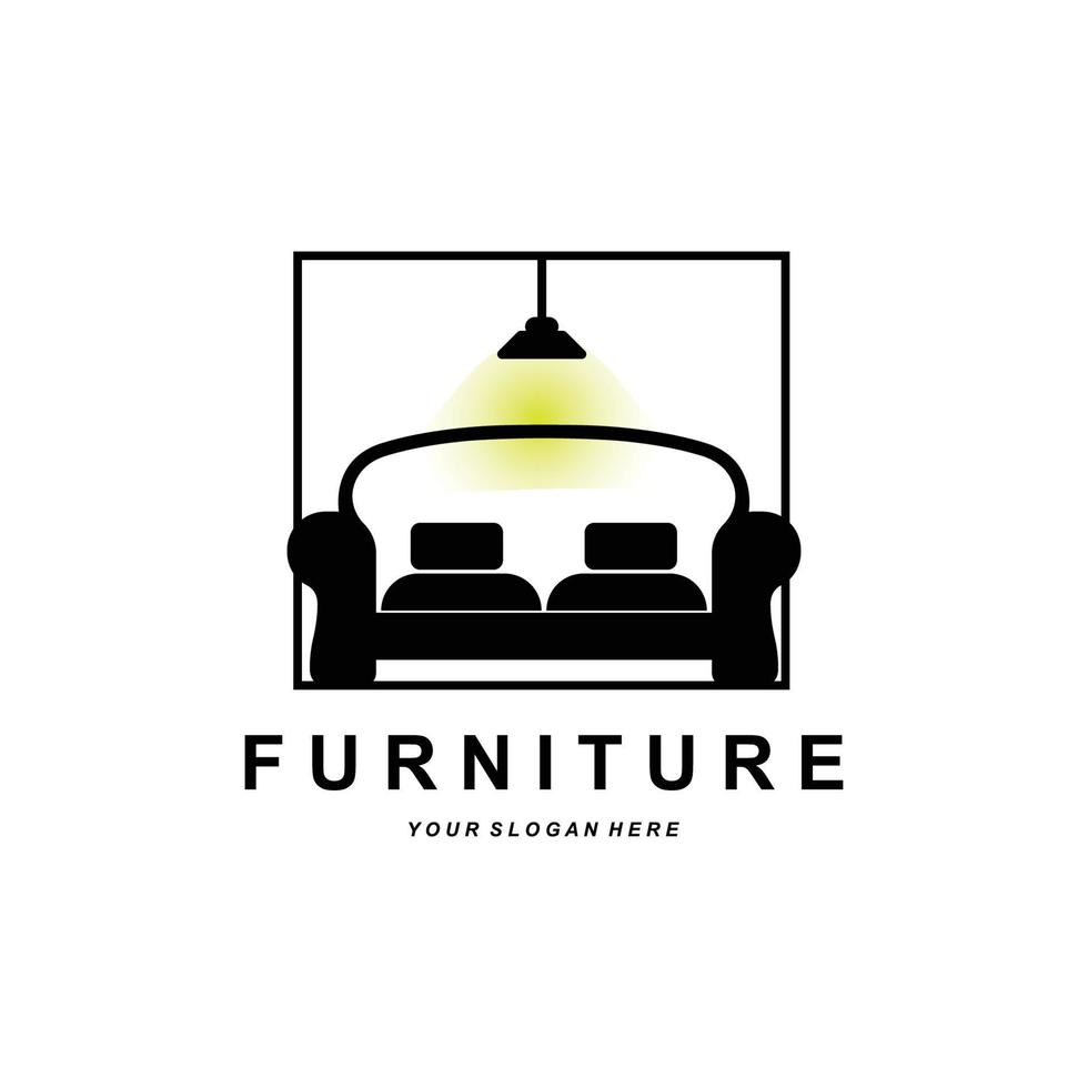 furniture logo, home furnishing design, room icon illustration, table, chair, lamp, frame, clock, flower pot vector