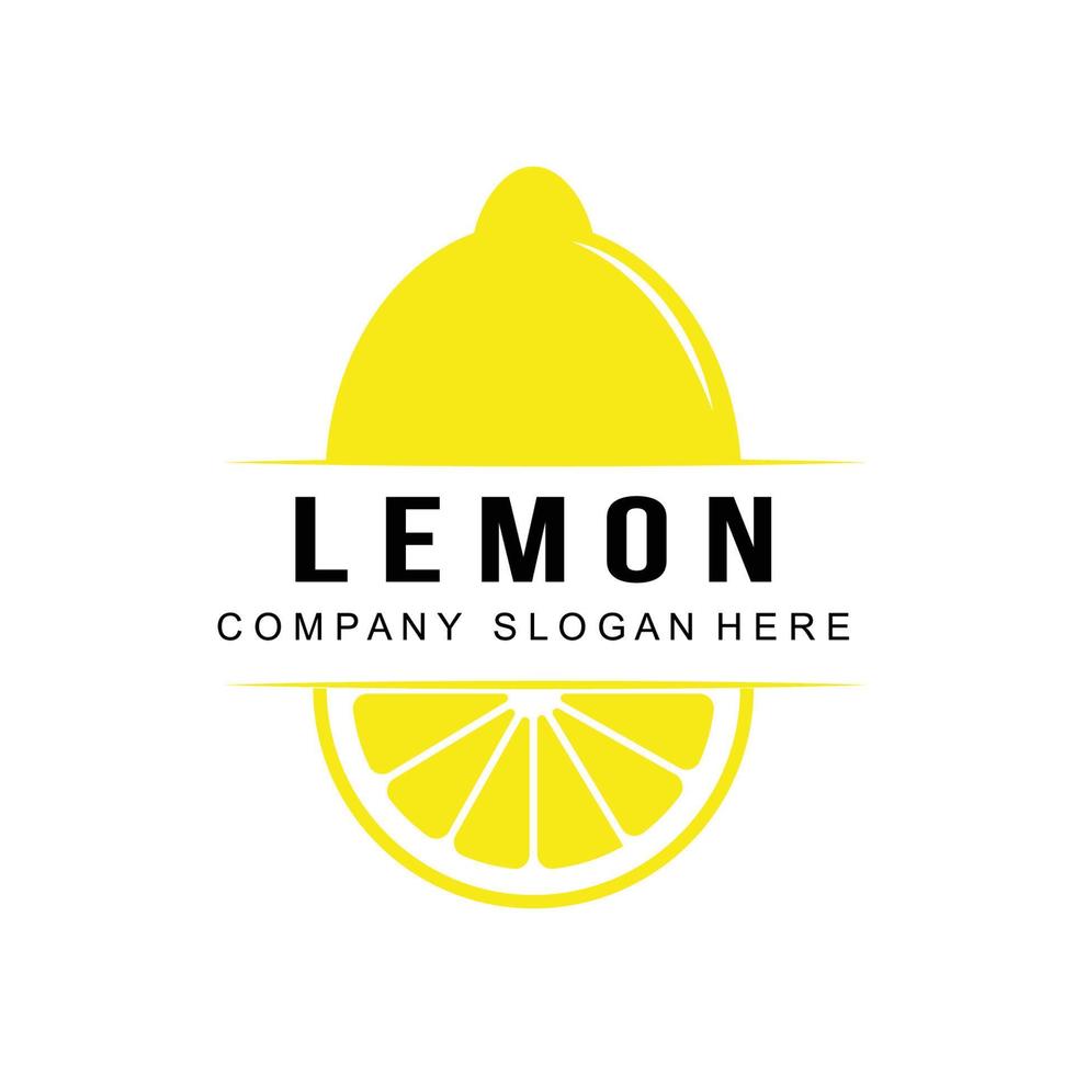 diseño de papel tapiz vectorial logotipo de planta de fruta de limón con vitamina c, amarillo, en el jardín y el mercado vector