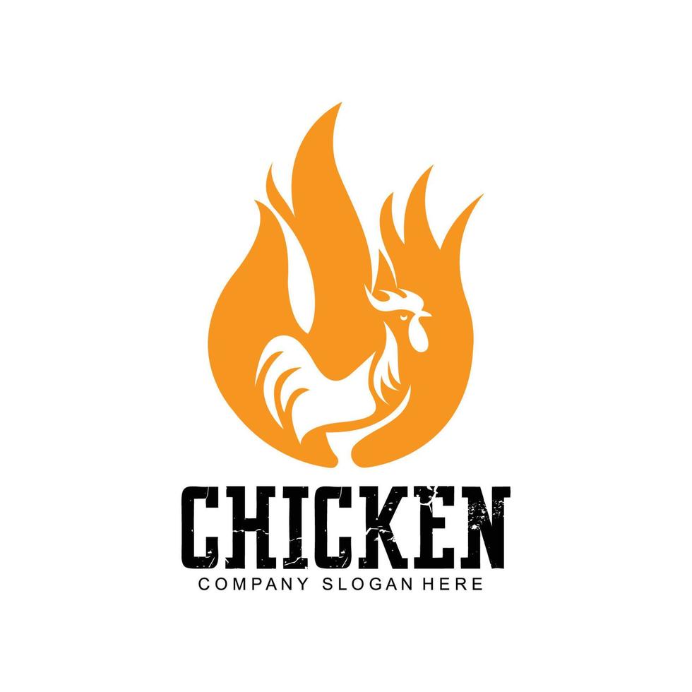 diseño de logotipo de pollo frito, animales de granja convertidos en comida por el chef, ilustración vectorial premium vector