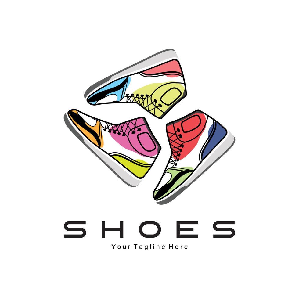 Sneakers Shoe Logo Design, vector illustration of trending youth footwear, simple funky concept