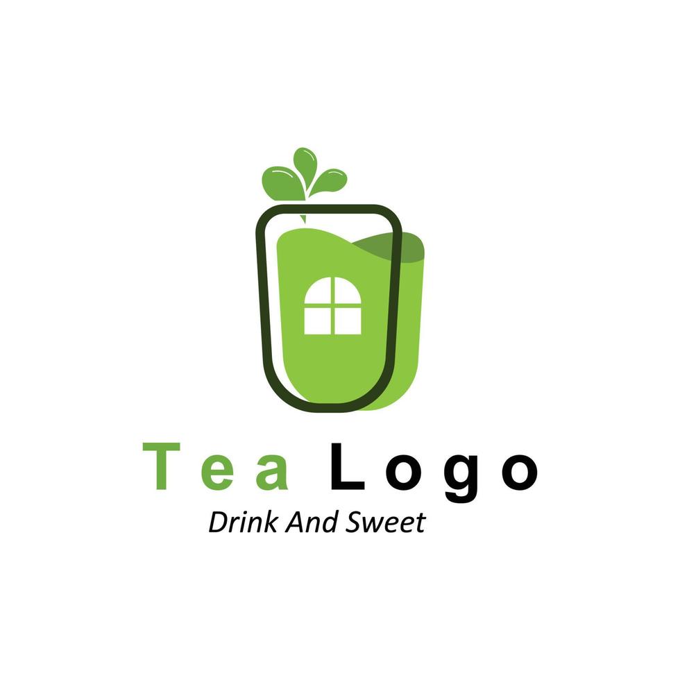 diseño de logotipo de té, icono de bebida vectorial de hojas verdes, para la salud vector