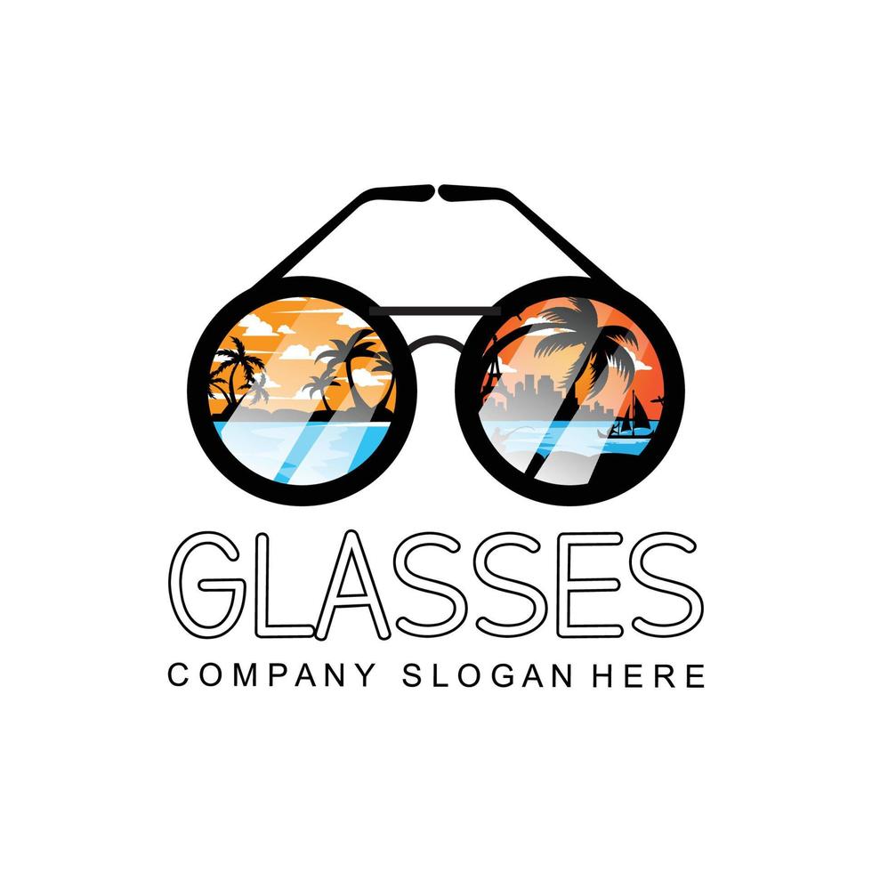 diseño de logotipo de gafas, ilustración vectorial de herramientas ópticas para diseñar y mantener la salud ocular vector