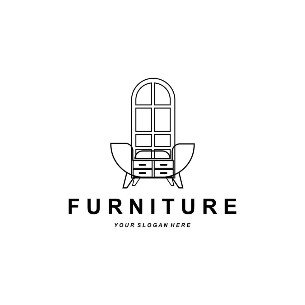 furniture logo, home furnishing design, room icon illustration, table, chair, lamp, frame, clock, flower pot vector