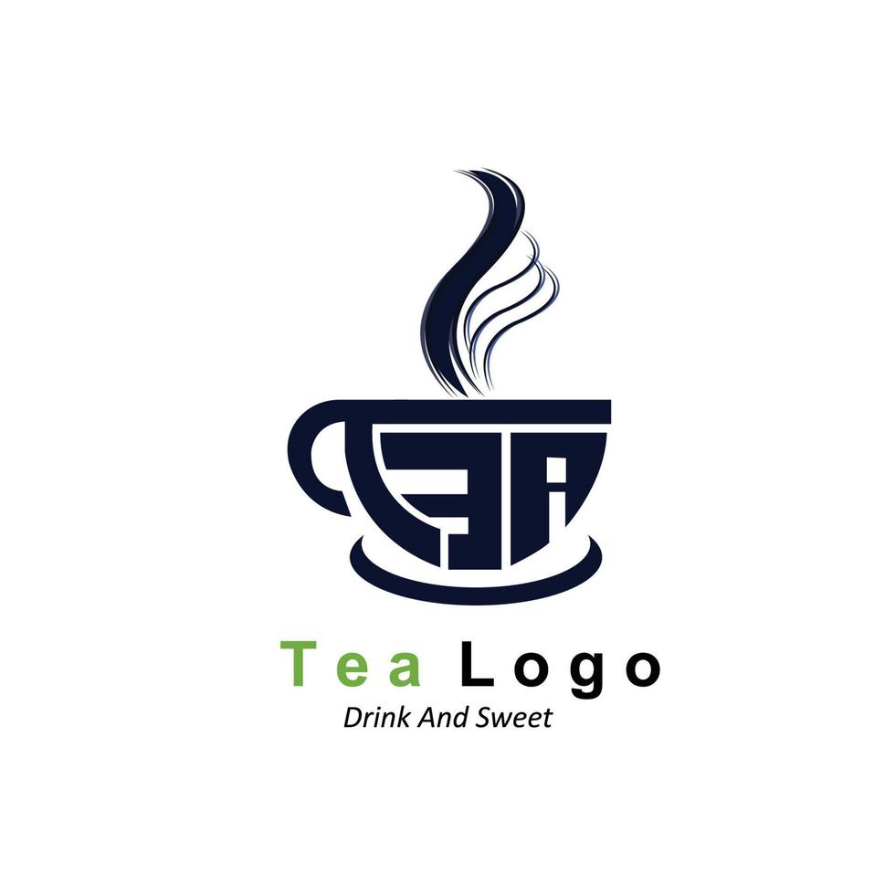 diseño de logotipo de té, icono de bebida vectorial de hojas verdes, para la salud vector