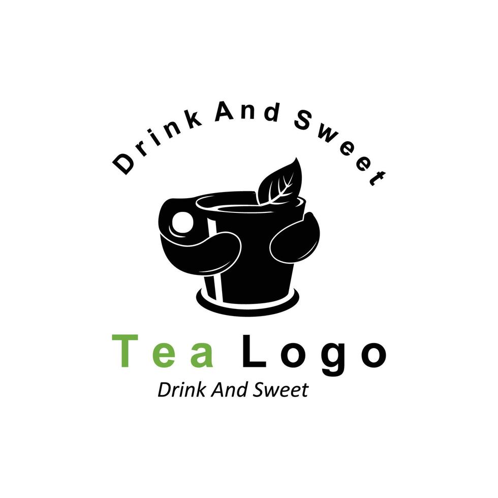 diseño de logotipo de té, icono de bebida vectorial de hojas verdes, para la salud vector