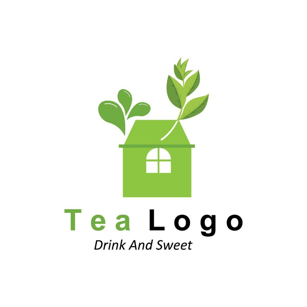 diseño de logotipo de té, icono de bebida vectorial de hojas verdes, para la salud vector