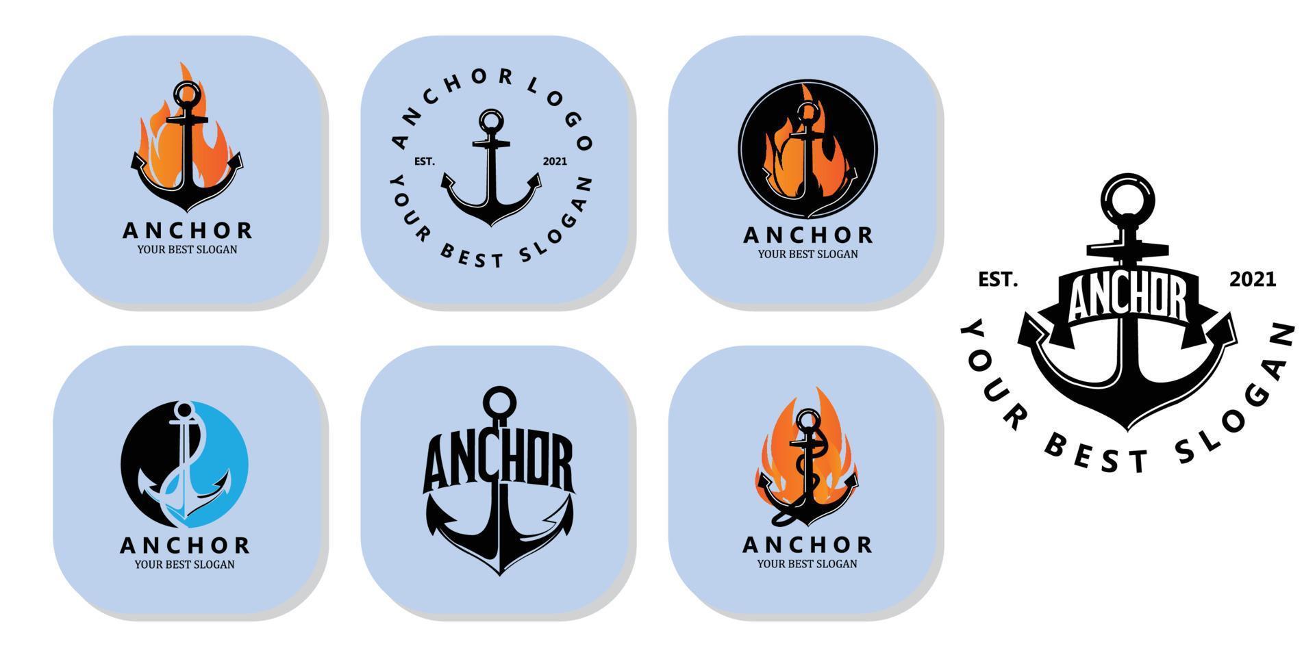 vector de icono de logotipo de ancla de barco, puerto, ilustración de diseño retro