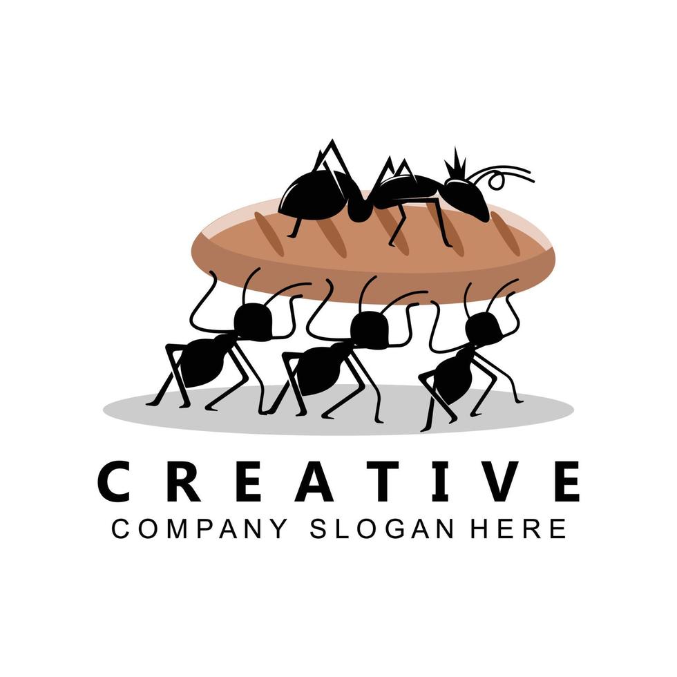 diseño de logotipo de hormiga, equipo y animales de trabajo compactos ilustración vectorial vector