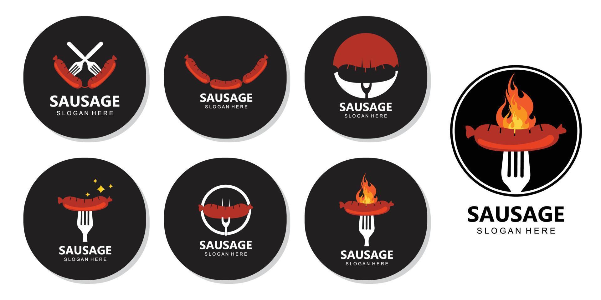 grilled sausage logo vector symbol, barbecue meat, retro concept