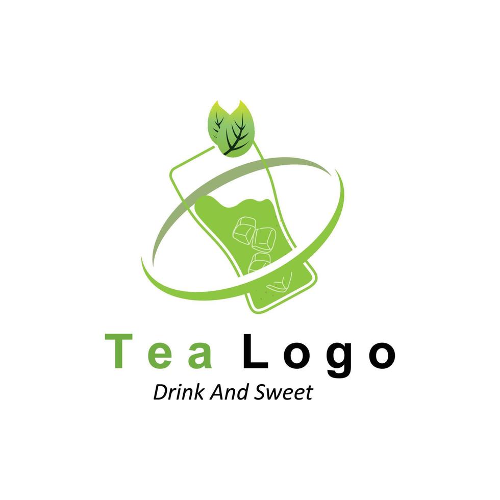 diseño de logotipo de té, icono de bebida vectorial de hojas verdes, para la salud vector