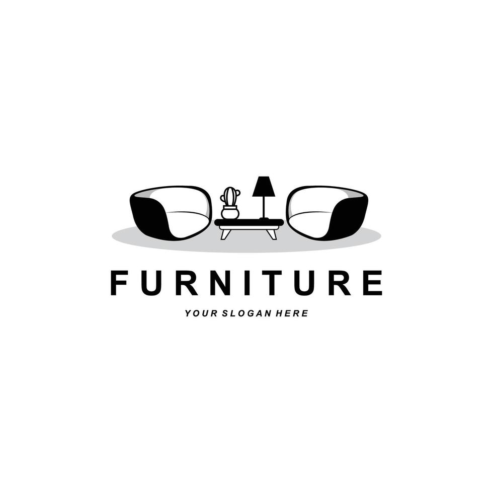 furniture logo, home furnishing design, room icon illustration, table, chair, lamp, frame, clock, flower pot vector