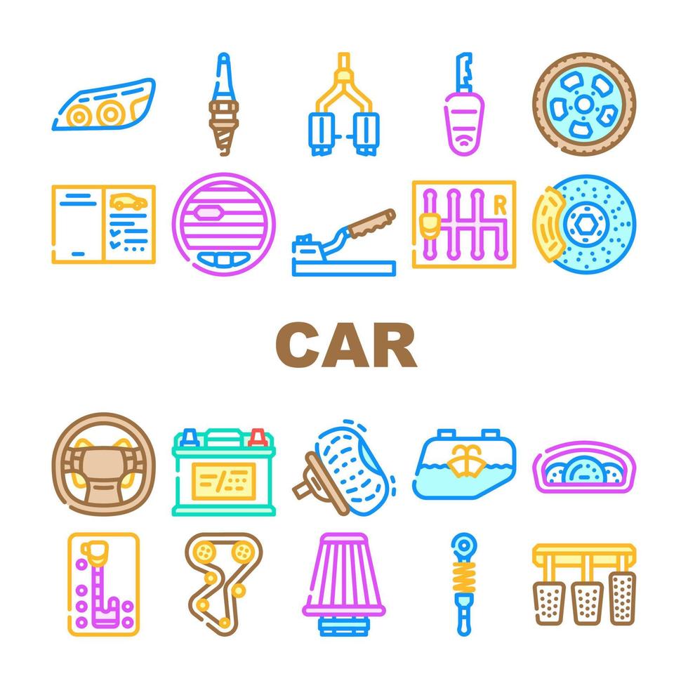 coche vehículo detalles colección iconos conjunto vector
