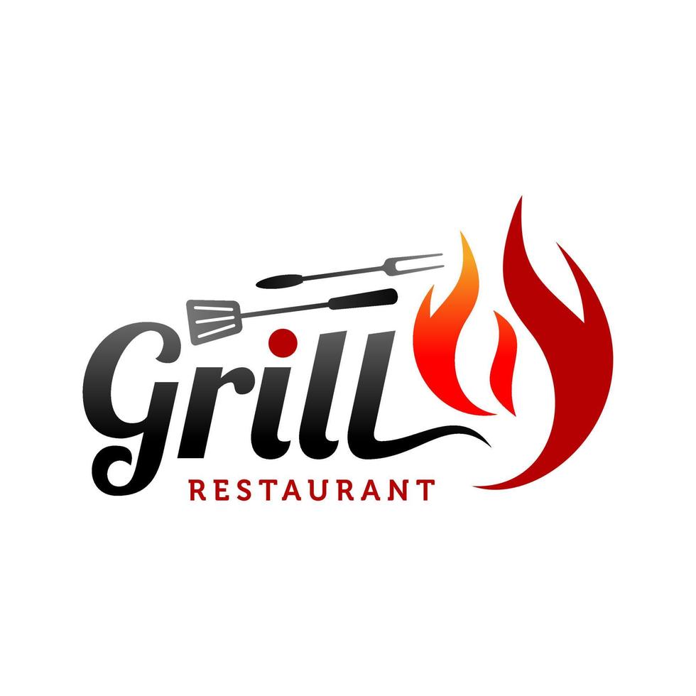 Hot Grill Logo Design Vector Template