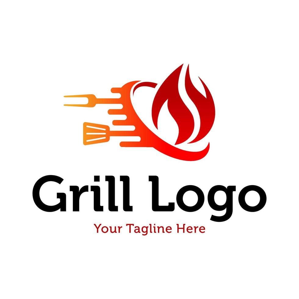 Hot Grill Logo Design Vector Template