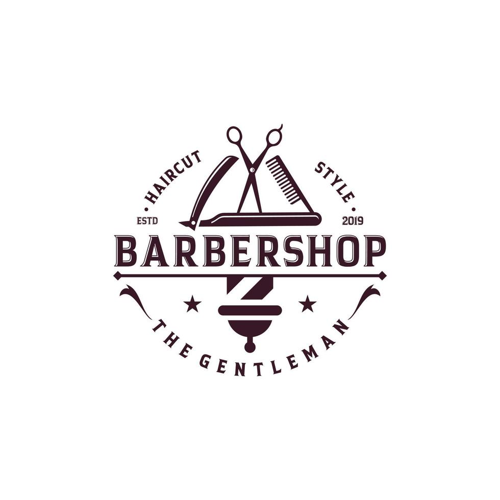 plantilla de vector de logotipo de barbería vintage