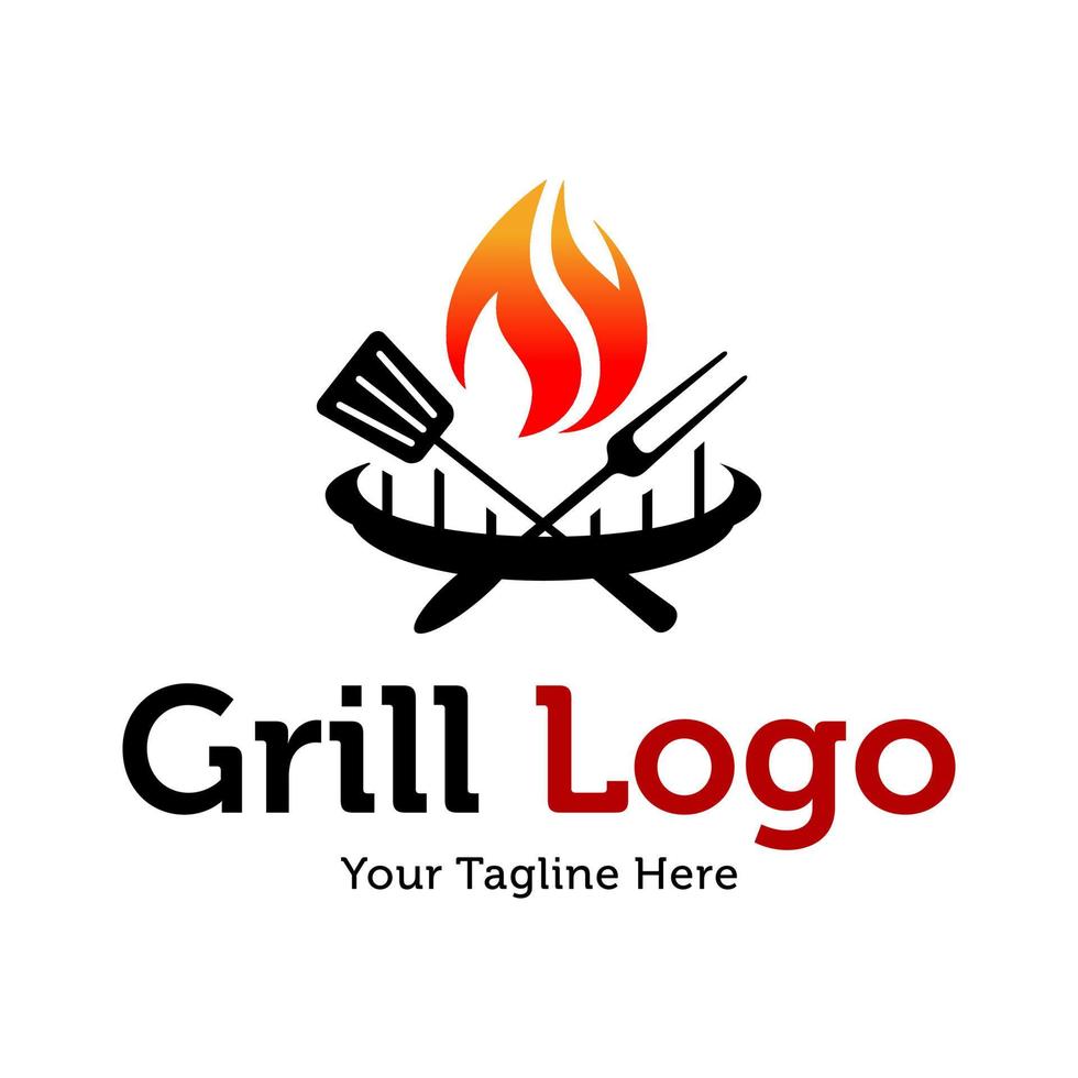 Hot Grill Logo Design Vector Template