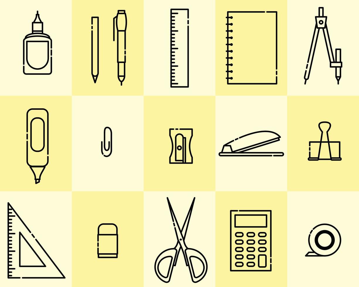 Stationery thin line icon set vector