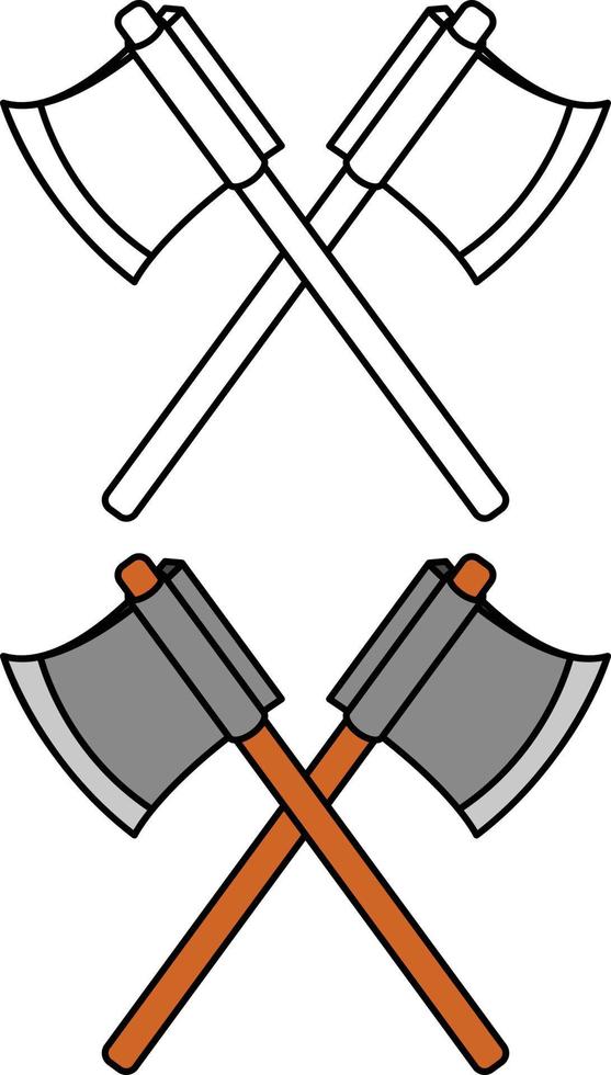 Crossed axe icon with outline and coloured option vector