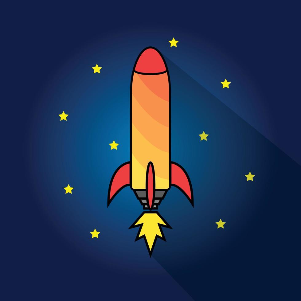 Rocket in a starry night sky icon illustration vector