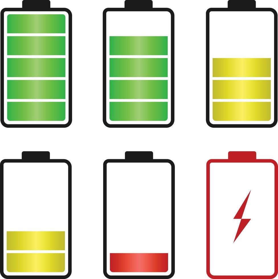 6 conjunto de iconos de nivel de energía de la batería vector