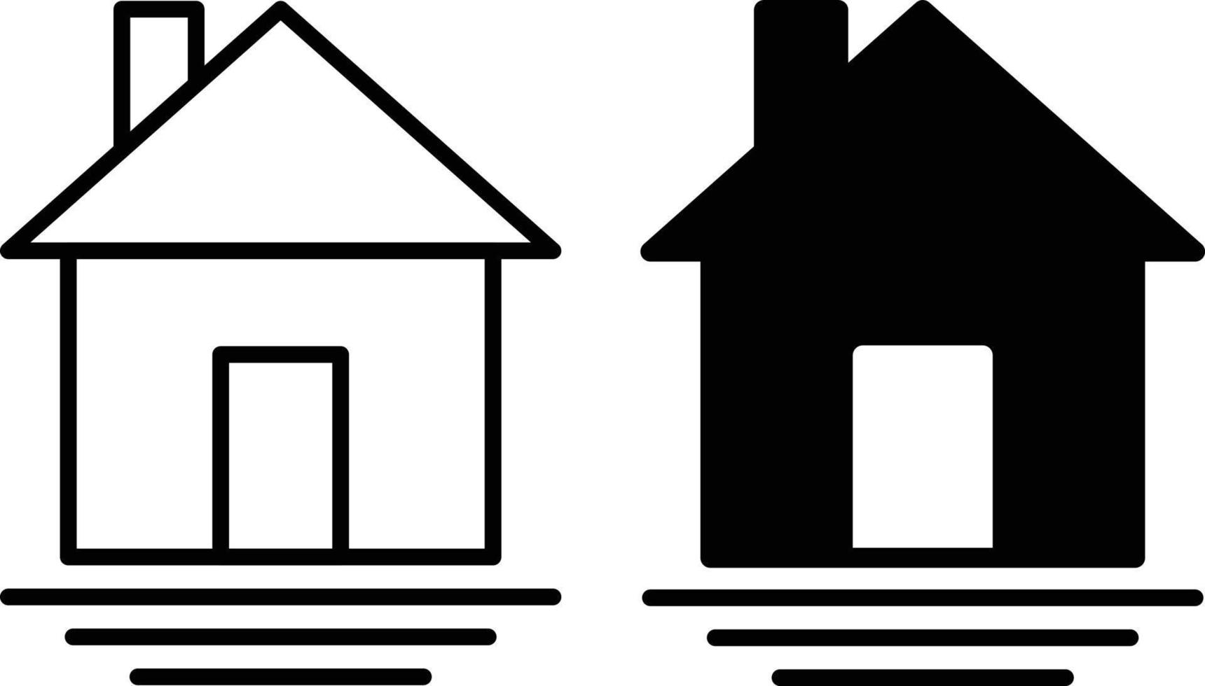 House with chimney thin line and silhouette icon set vector