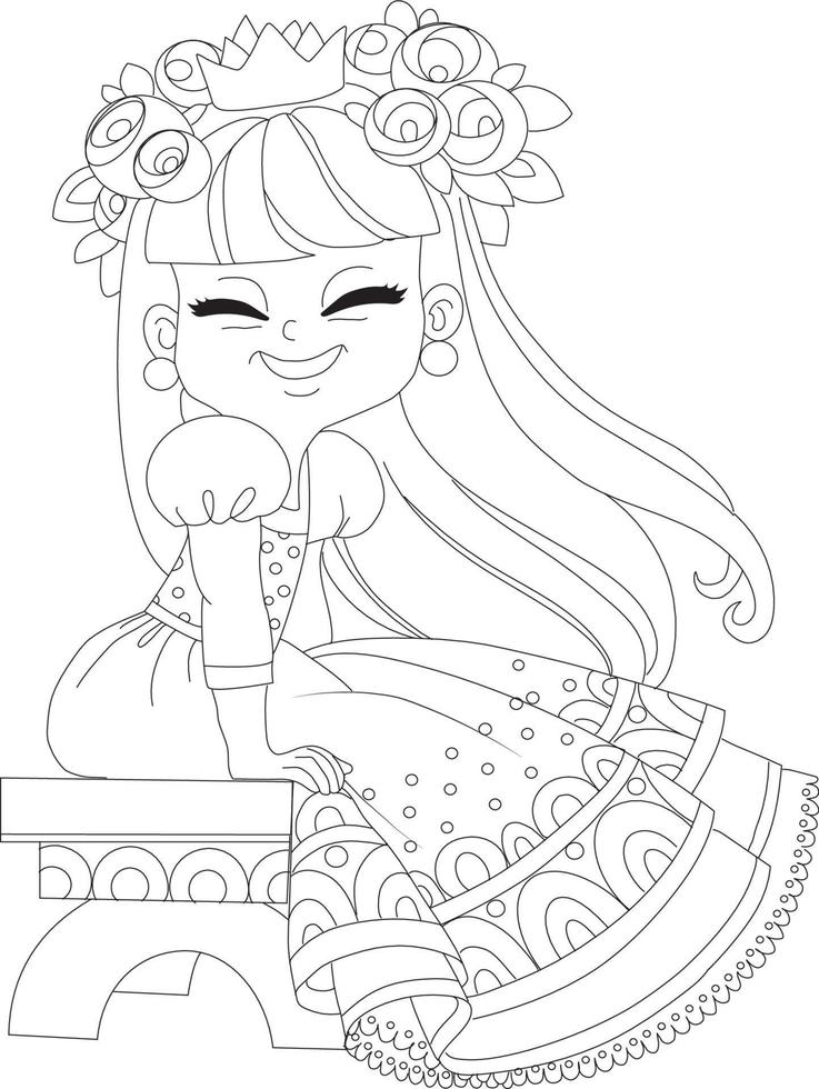 Cute Princess. Coloring Book Page for Kids. Vector Illustration