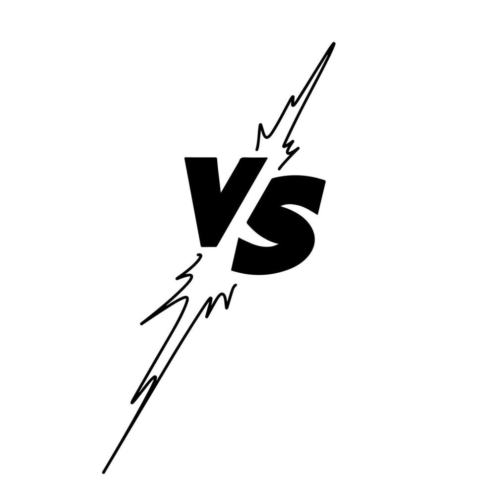 Versus Or VS Letters Logo Design in doodle style. Comic fighting duel with lightning ray border. vector illustration.