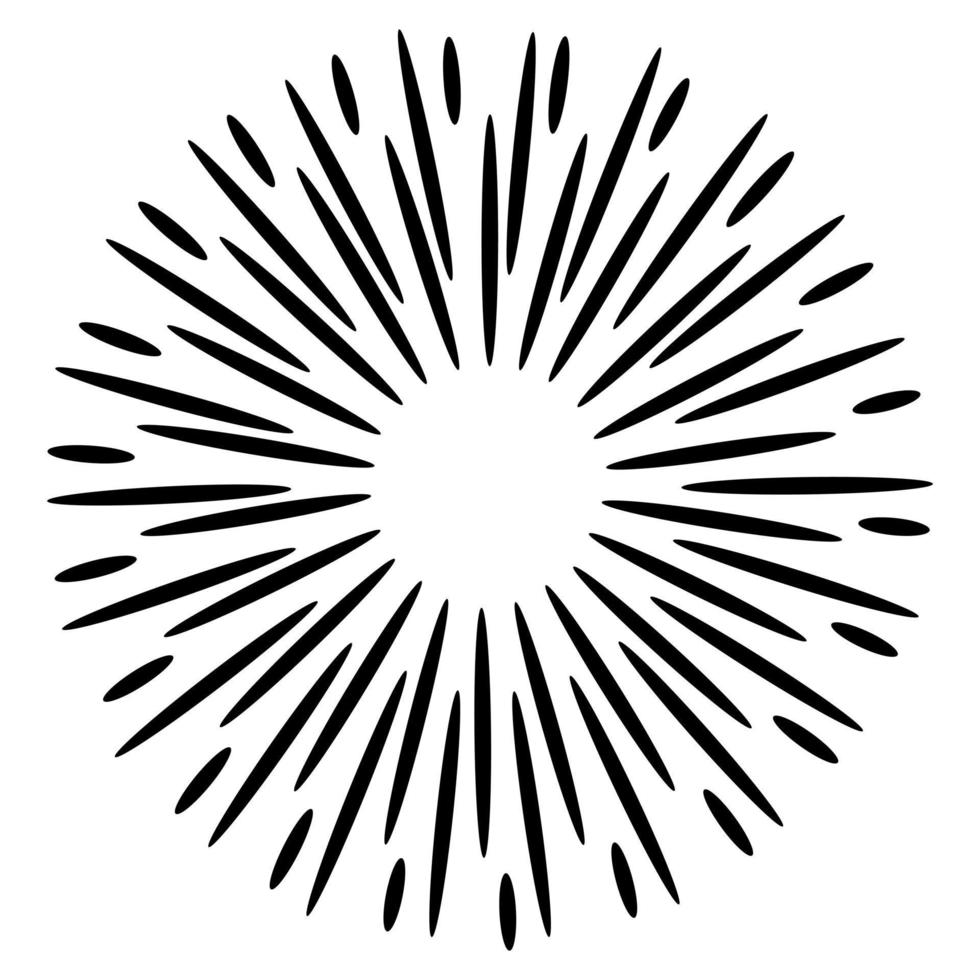 Starburst, sunburst  hand drawn. Design Element Fireworks Black Rays. Comic explosion effect. Radiating, radial lines vector