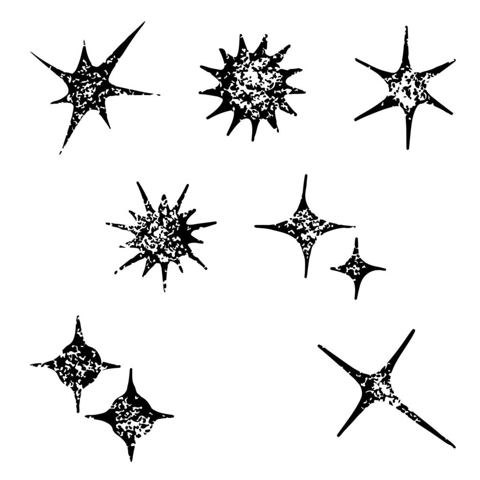 conjunto de símbolos de destellos dibujados a mano aislados en fondo blanco. garabato ilustración vectorial. vector