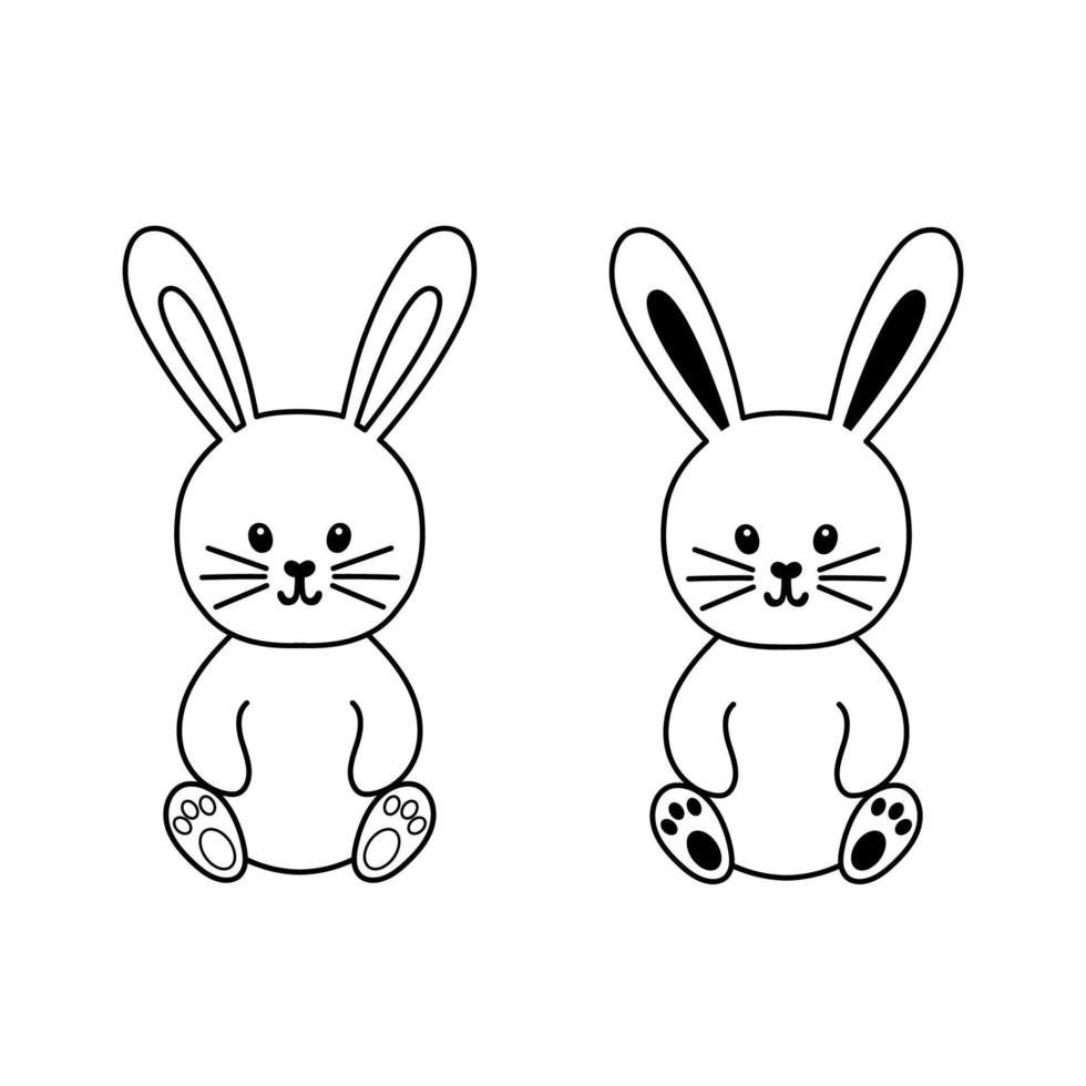 Cute rabbit sitting. Vector illustration lovely stylized bunny in outline style isolated on white. Easter simbol