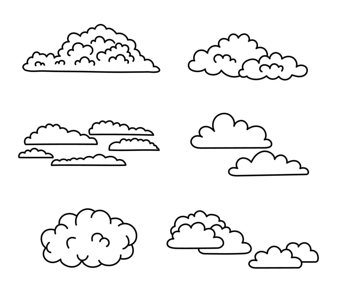 colección de formas de nubes. conjunto de iconos de nube de diferentes formas. ilustración de contorno vectorial aislada sobre fondo blanco vector