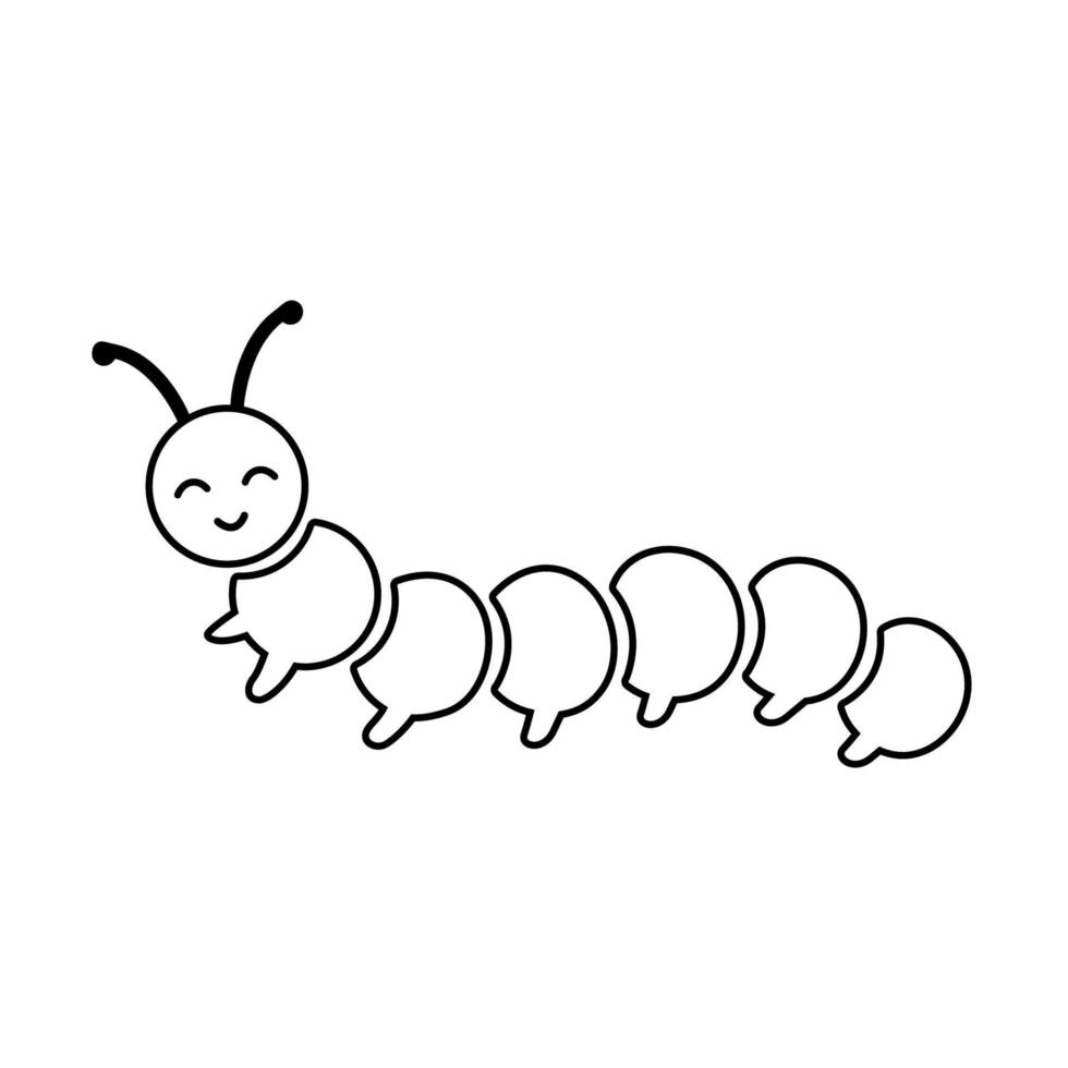 oruga para colorear página. Ilustración de vector de insecto de oruga simple lindo aislado en blanco. imagen de contorno en blanco y negro