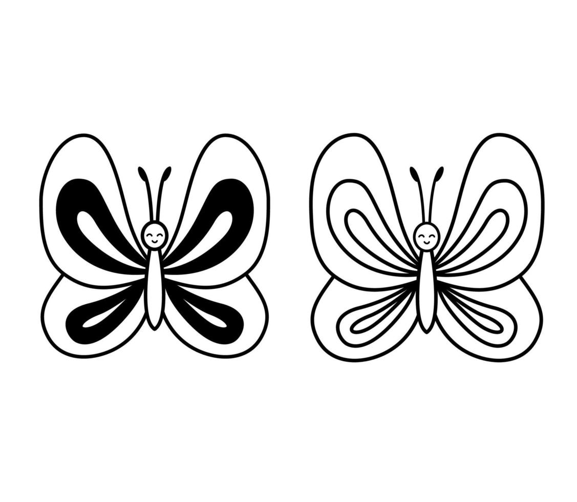 mariposa para colorear página. Ilustración de vector de insecto mariposa simple lindo aislado en blanco. imagen de contorno en blanco y negro