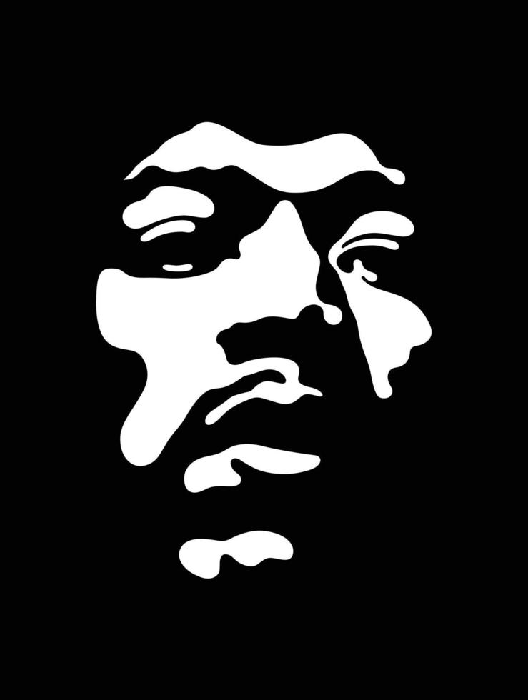 A black and white art, portrait, stencil logo