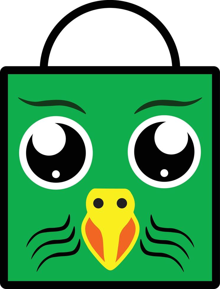 online shop smiley woodpecker logo shape shopping bag green yellow orange color vector