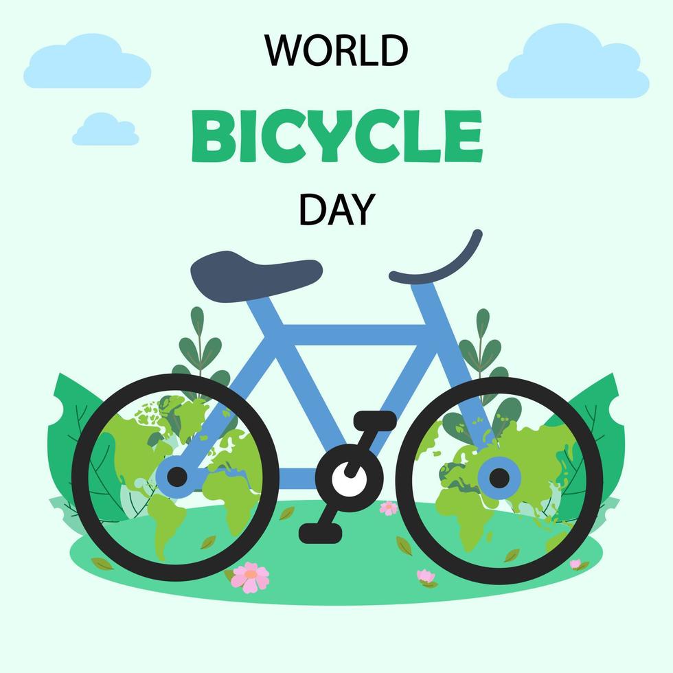 World Bicycle Day with A Blue Bike on the Park Flat Vector Illustration