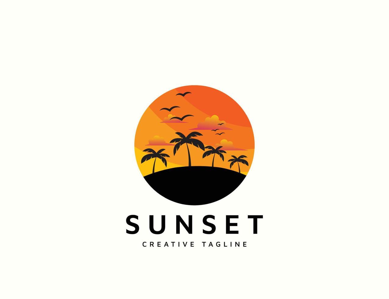 Summer beach sunset logo design vector