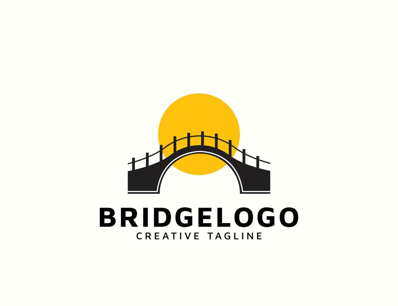 Bridge with sun logo design vector