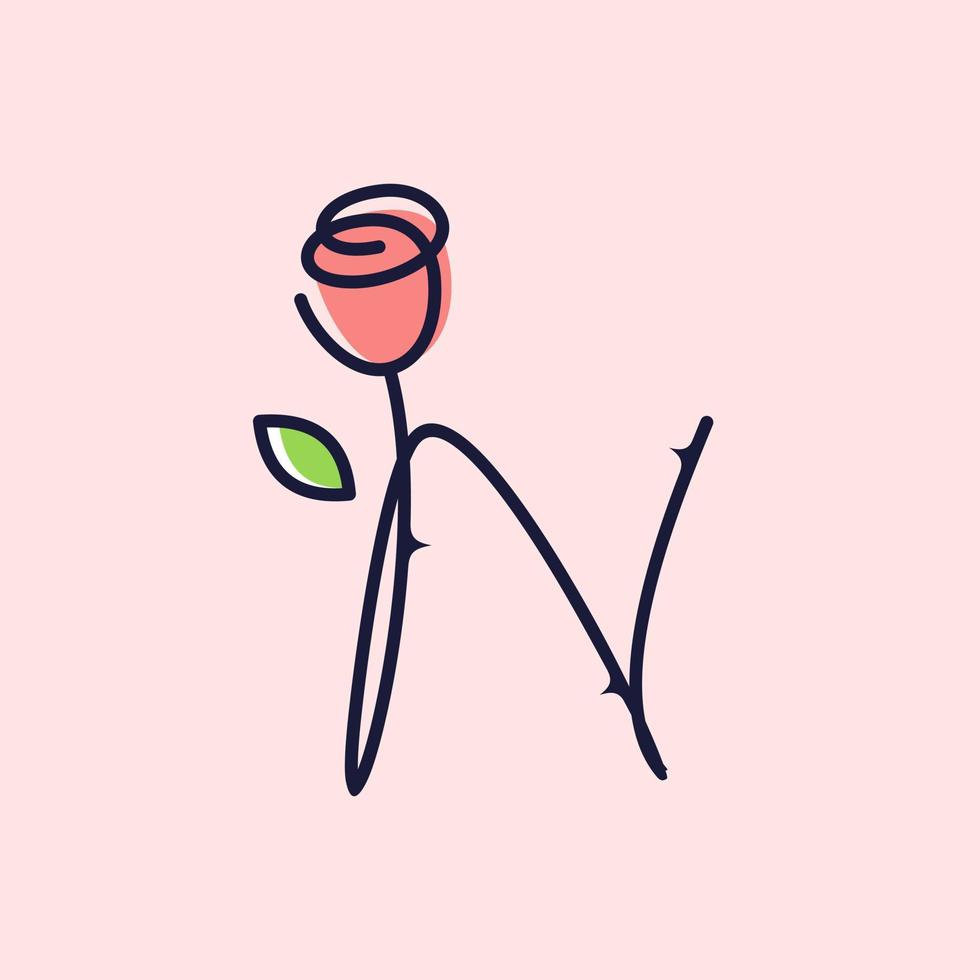 Initial N Rose Flower vector