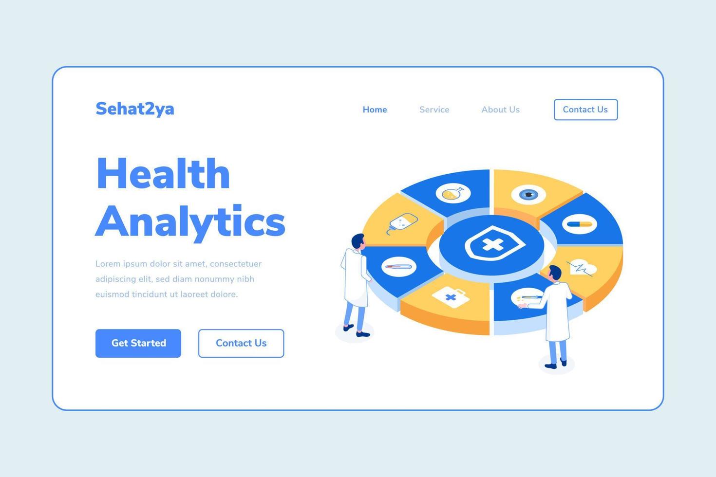 Landing Page Template Health Analytics Two Man Doctor Isometric Illustration vector