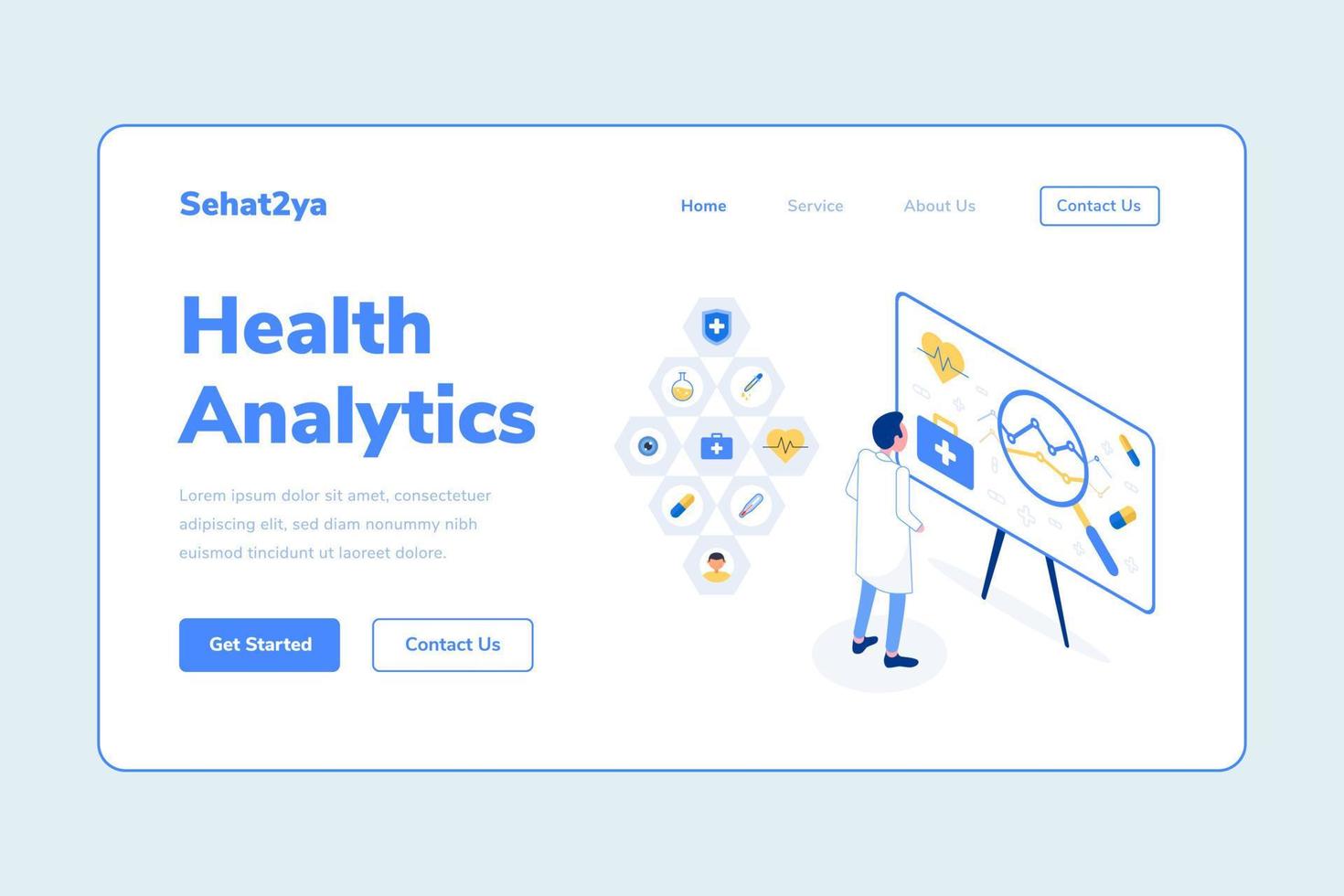Landing Page Template Health Analytics Man Doctor Isometric Illustration vector