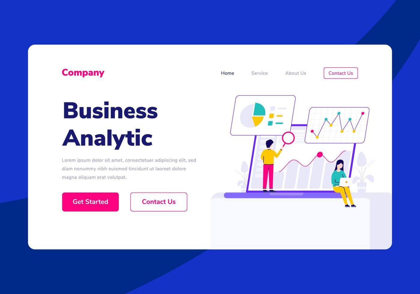 Template Landing Page People Business Analytic Vector Flat Illustration