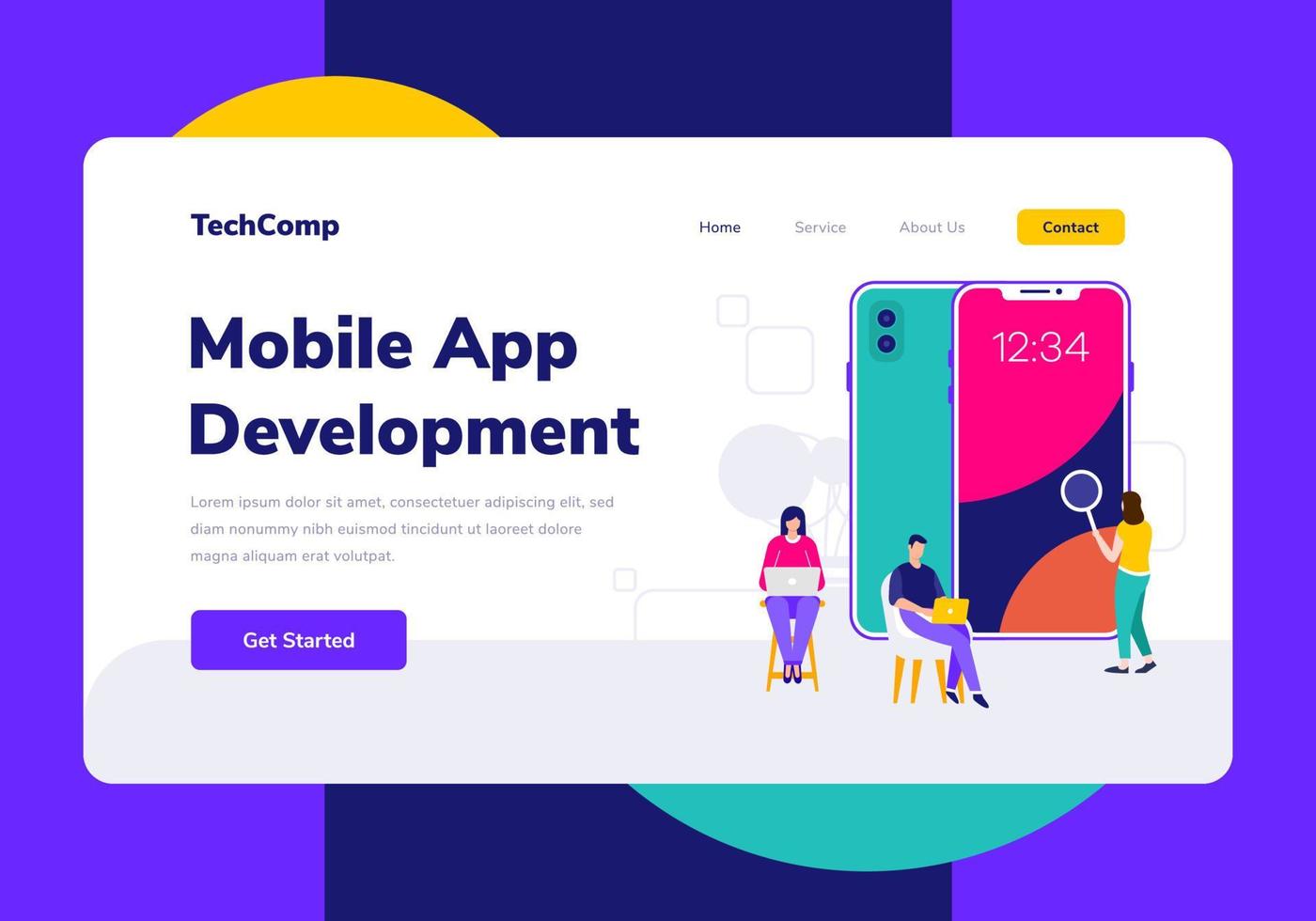 Landing Page People Development Mobile App Programming Vector Illustration