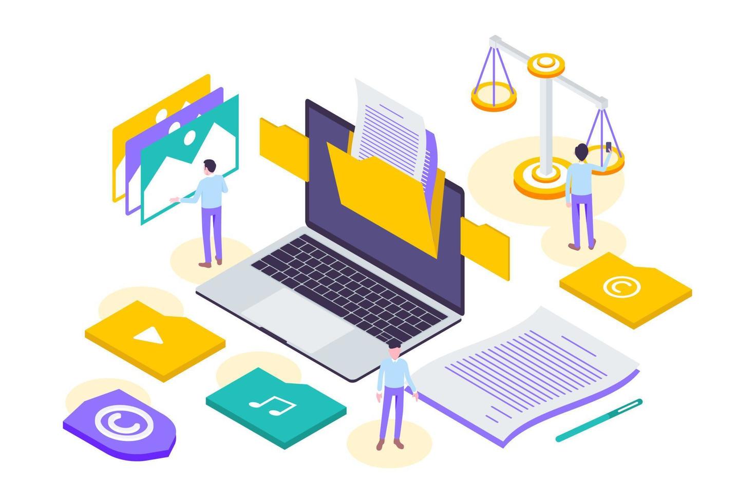 Modern Isometric Copyright and Internet Technology Law Illustration, Web Banners, Suitable for Diagrams, Infographics, Book Illustration, Game Asset, And Other Graphic Assets vector