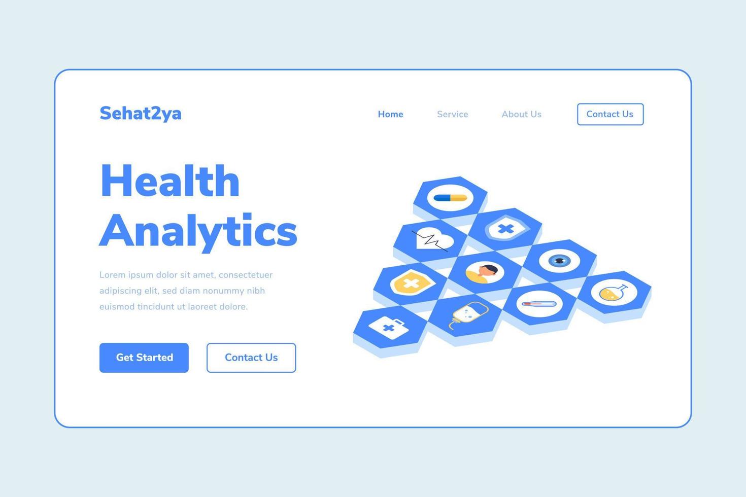 Landing Page Template Health Analytics Isometric Illustration vector