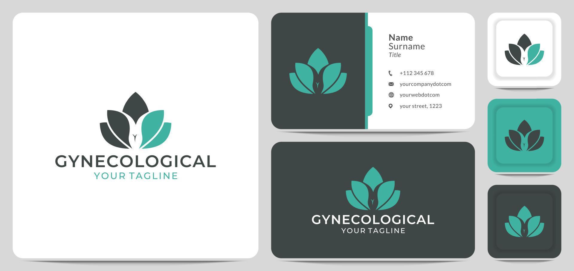 logo ginecológico con hoja, reproductor femenino, cáncer, loto, salud, médico experto. para cirugía médica vector