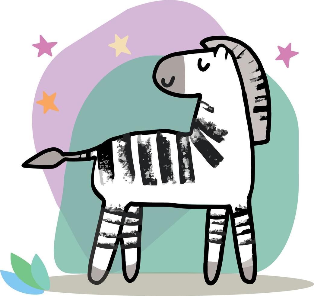Cute zebra, vector childish illustration in flat style. For poster, greeting card and baby design.